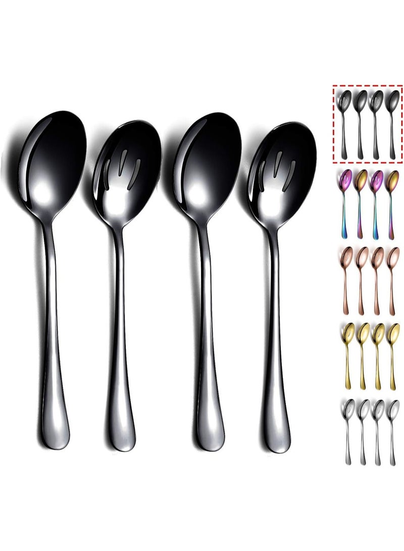 4-Piece Black Titanium-Plated Serving Spoon Set - Stainless Steel Serving Utensils with Slotted & Solid Spoons - Image 1